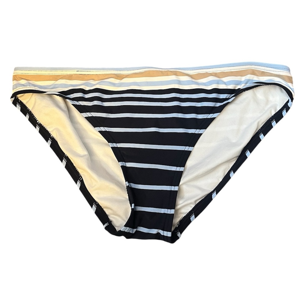 MICHAEL Michael Kors swimsuit bottom features a blue, white, and tan strips - Picture 4 of 6